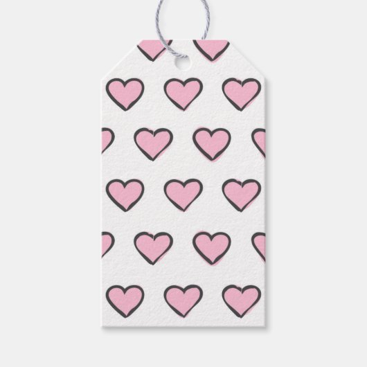 Handgetekende harten Roze en Witte Labels Cadeaulabel (Voorkant)