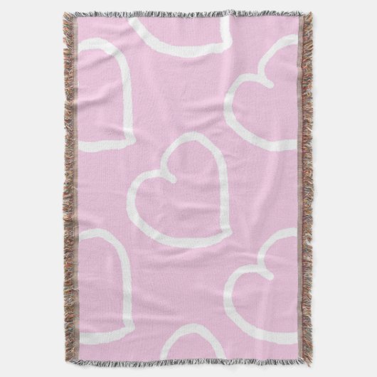 handgetekende harten, wit op roze deken (Voorkant Verticaal)