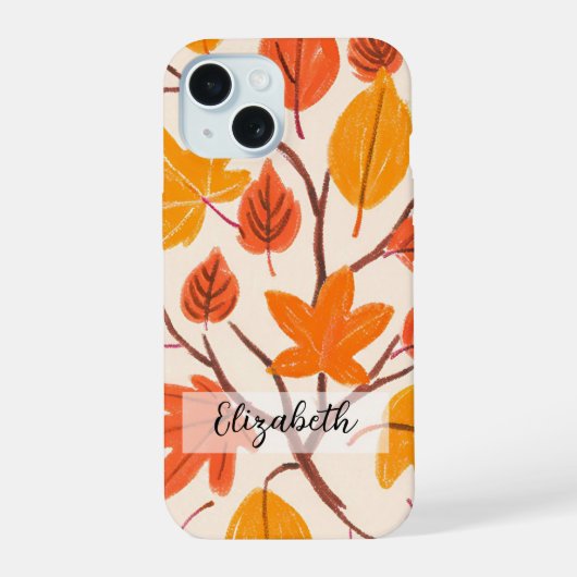 Handgetekende herfstbladeren iPhone 15 hoesje (Achterkant)