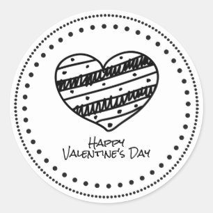 Handgetekende heup zwart & wit hart gelukkige Vale Ronde Sticker