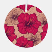 Handgetekende Hibiscusbloemen  Glas Ornament (Achterkant)