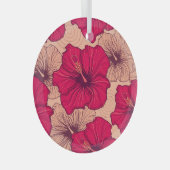 Handgetekende Hibiscusbloemen  Glas Ornament (Voorkant Rechts)