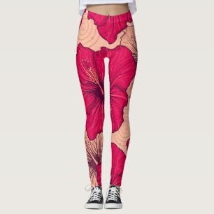Handgetekende Hibiscusbloemen Leggings