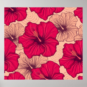 Handgetekende Hibiscusbloemen  Poster