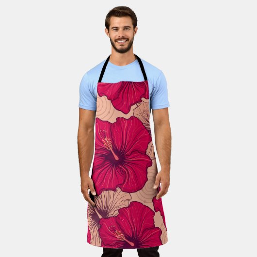 Handgetekende Hibiscusbloemen Schort (Gedragen)