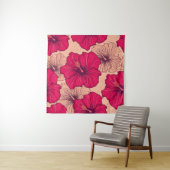 Handgetekende Hibiscusbloemen Wandkleed (In situ)
