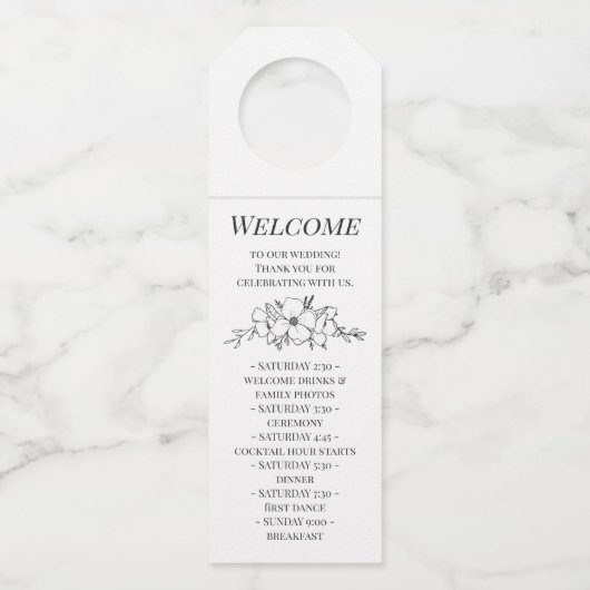 Handgetekende houtskool en witte bloemen storen ni flessenhanger (Achterkant)