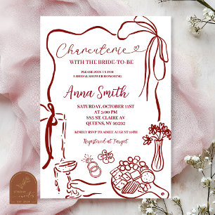 Handgetekende illustratie charcuterie bruiloftsfee kaart