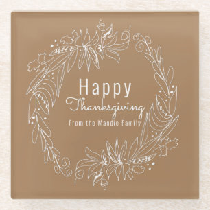 Handgetekende illustratie van een Thanksgiving eik Glazen Onderzetter
