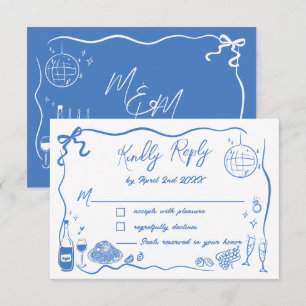 Handgetekende Illustraties Krabbel Doodles Bruilof RSVP Kaartje
