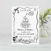 Handgetekende Illustraties Krabbel Doodles Bruilof Save The Date (Staand voorkant)