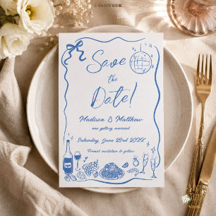 Handgetekende Illustraties Krabbel Doodles Bruilof Save The Date