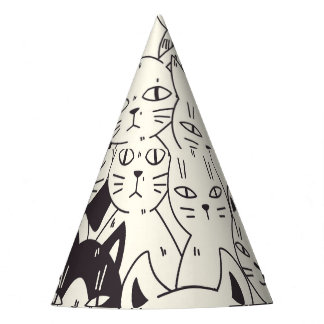 Handgetekende katten doodle naadloos patroon. feesthoedjes