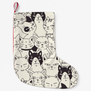 Handgetekende katten doodle naadloos patroon. kleine kerstsok