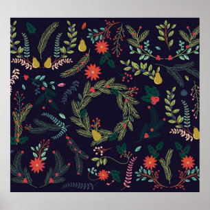 Handgetekende kerstbloemen:  collectie poster