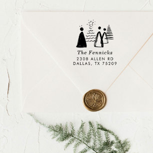 Handgetekende kerstbomen retouradres zelfinktende stempel