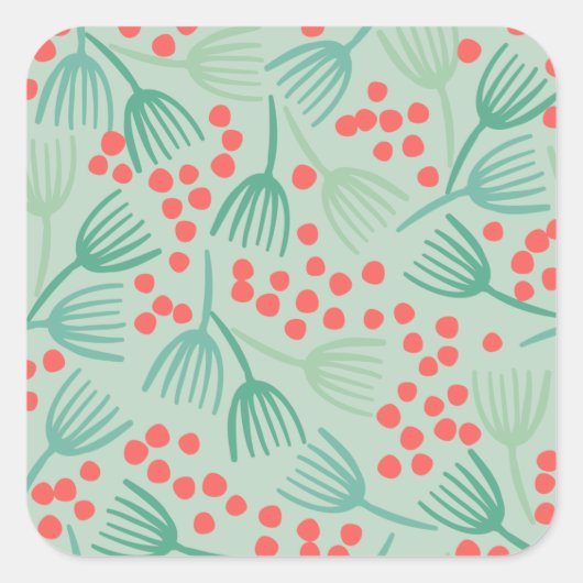 Handgetekende kerstboom Evergreen Pine Needles Vierkante Sticker (Voorkant)