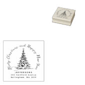 Handgetekende kerstdennenboom retouradres 	rubberstempel (Gestempeld)