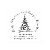 Handgetekende kerstdennenboom retouradres 	rubberstempel (Afrduk)