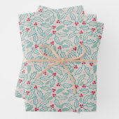 Handgetekende Kerstmis Holly Berries Red Green Whi Inpakpapier Vel (In situ)