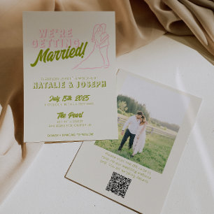 Handgetekende Kleurrijke Retro QR Code Foto Bruilo Kaart