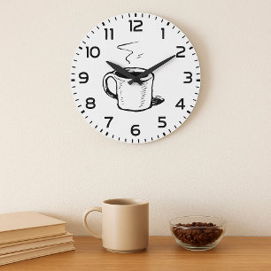Handgetekende koffiemok schets minimalistisch grote klok