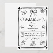 Handgetekende krabbel grillig vrijgezellenfeest kaart (Voorkant / Achterkant)