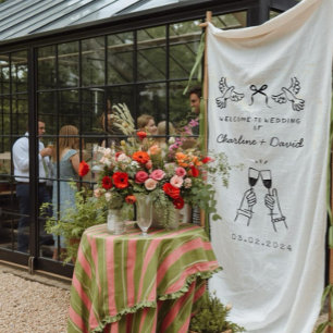 Handgetekende krabbel huwelijks welkom wandkleed