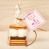 Handgetekende krabbel retro roze lint bruidsdouche bedankjes labels