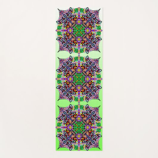 Handgetekende Kunst Dragonfly Mandala Paars Lime G Yogamat (Voorkant)