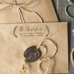 Handgetekende Leaves Calligraphy Family Return Add Rubberstempel