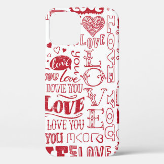 handgetekende liefdesdoodles iPhone 12 hoesje