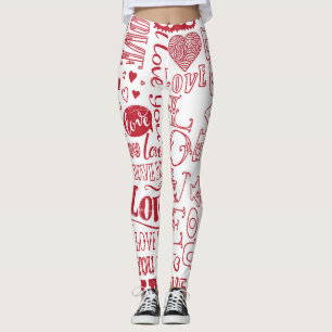 Handgetekende liefdesdoodles, charmant patroon. leggings