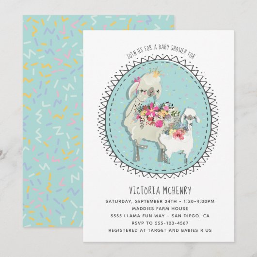 Handgetekende Llama Mamma Baby shower Uitnodiging (Voorkant / Achterkant)