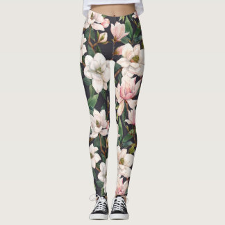Handgetekende magnolia's: waterverf naadloos. leggings