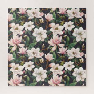 Handgetekende magnolia's: waterverf naadloos. legpuzzel