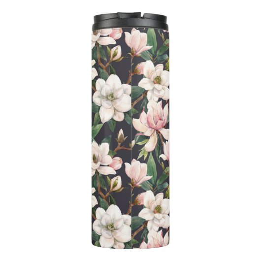 Handgetekende magnolia's: waterverf naadloos. thermosbeker (Achterkant)