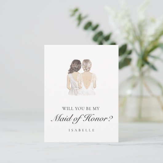 Handgetekende Maid of Honor Proposal Briefkaart (Staand voorkant)