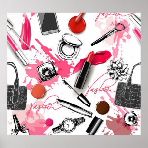 Handgetekende make-up, grafisch patroon. poster
