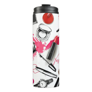 Handgetekende make-up,  grafisch patroon. thermosbeker