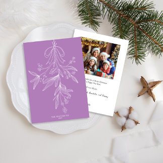 Handgetekende maretak en strik Kerst Wisteria Feestdagenkaart