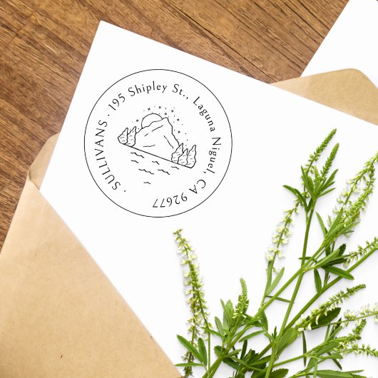 Handgetekende Mountain Scene Eenvoudig retouradres Rubberstempel