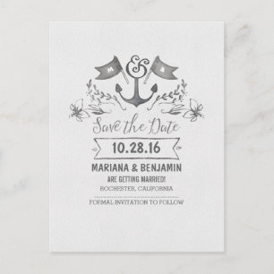 Handgetekende nautische save the date anchor brief aankondigingskaart