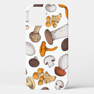 Handgetekende paddenstoelen: voedselachtergrond. iPhone 12 hoesje