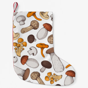 Handgetekende paddenstoelen: voedselachtergrond. kleine kerstsok