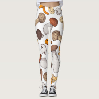 Handgetekende paddenstoelen: voedselachtergrond. leggings