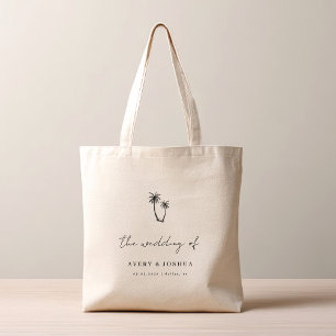 Handgetekende palmboom trouwgunst tote bag
