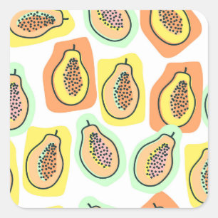 Handgetekende papaja's: creatief patroon vierkante sticker