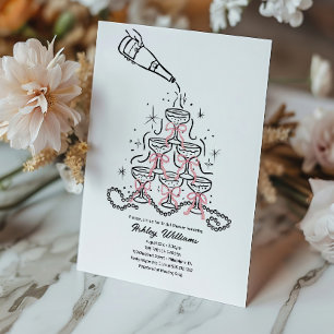 Handgetekende parels & Prosecco Vrijgezellenfeest Kaart