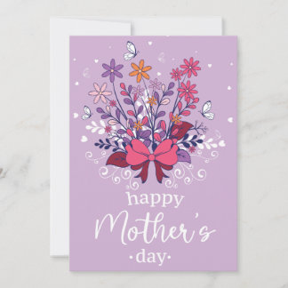 Handgetekende pastelbloem boeket Happy Mother's Da Kaart